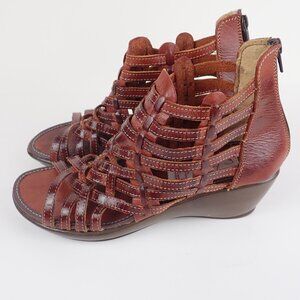 Silvana Brown Leather Mexican Huarache Sandal Womens 9 Booties Wedge Vintage
